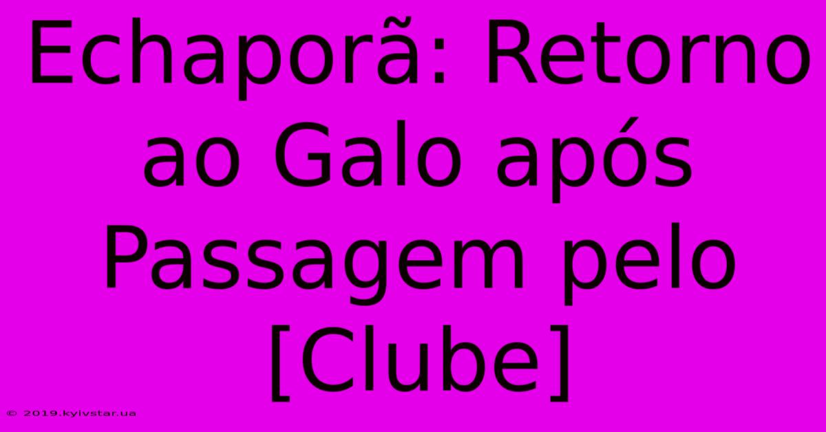 Echaporã: Retorno Ao Galo Após Passagem Pelo [Clube]