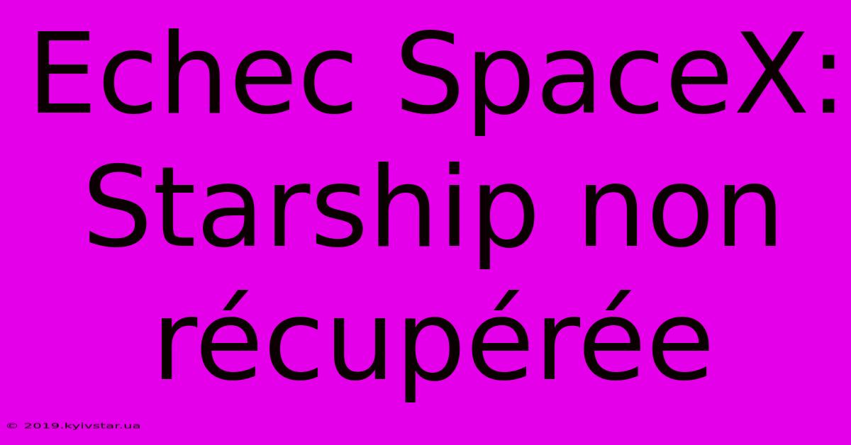 Echec SpaceX: Starship Non Récupérée