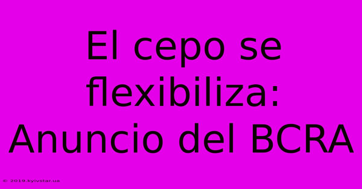 El Cepo Se Flexibiliza: Anuncio Del BCRA