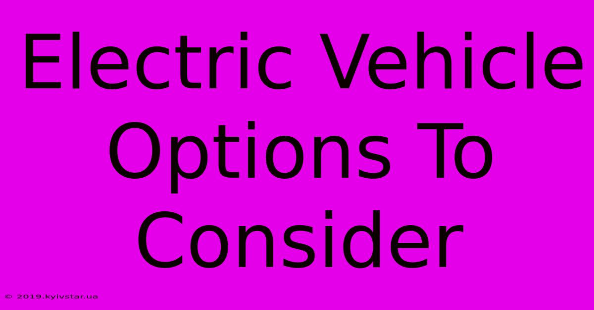 Electric Vehicle Options To Consider 