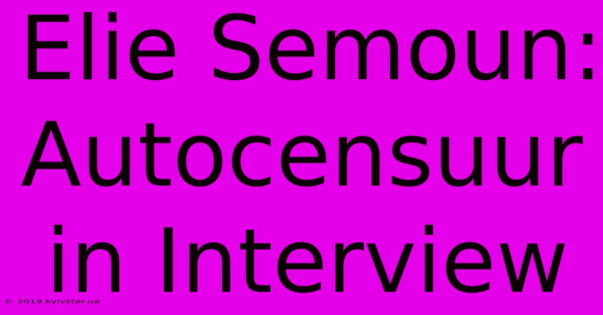 Elie Semoun: Autocensuur In Interview