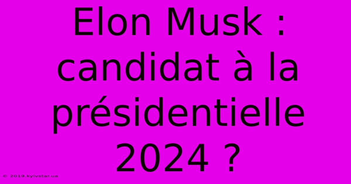 Elon Musk : Candidat À La Présidentielle 2024 ?