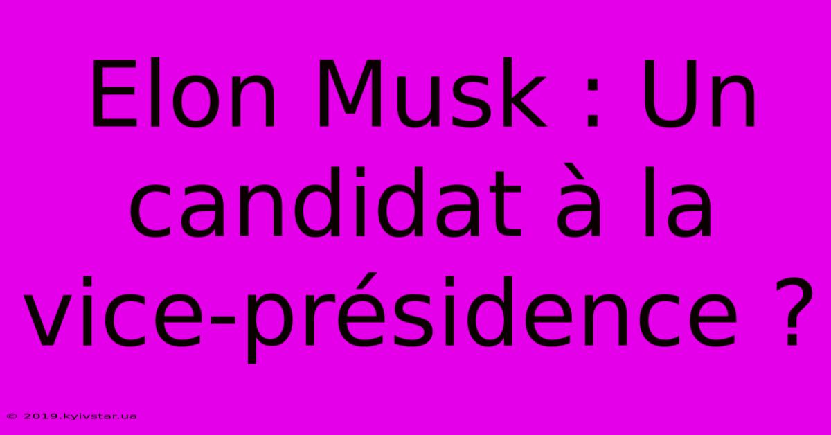 Elon Musk : Un Candidat À La Vice-présidence ?