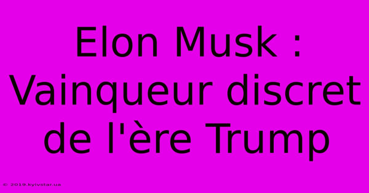 Elon Musk : Vainqueur Discret De L'ère Trump