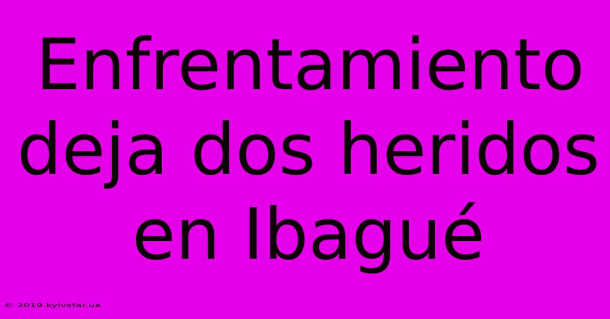 Enfrentamiento Deja Dos Heridos En Ibagué