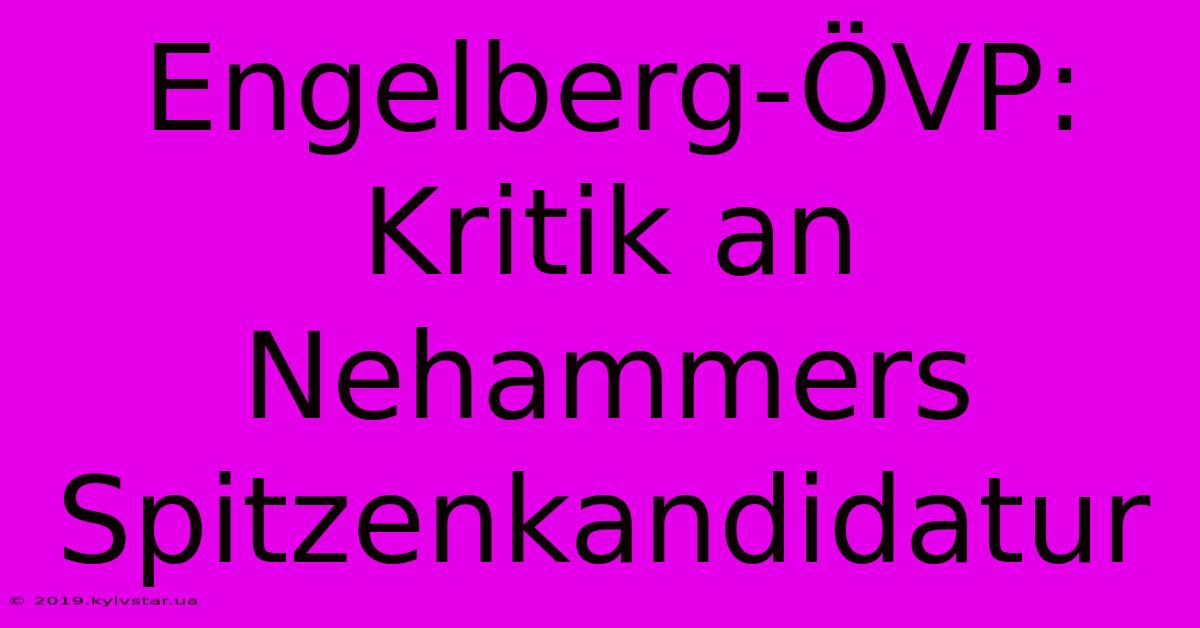 Engelberg-ÖVP: Kritik An Nehammers Spitzenkandidatur