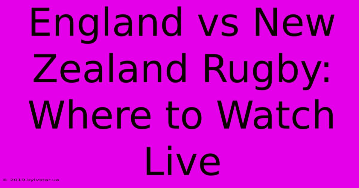 England Vs New Zealand Rugby: Where To Watch Live 