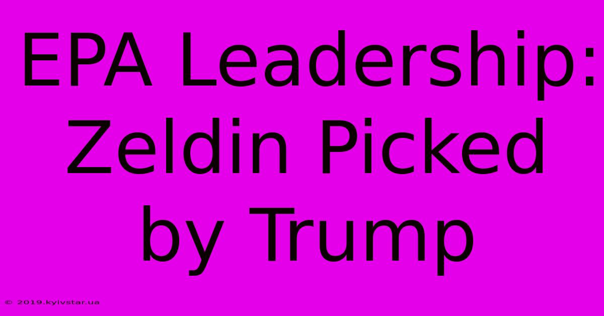 EPA Leadership: Zeldin Picked By Trump