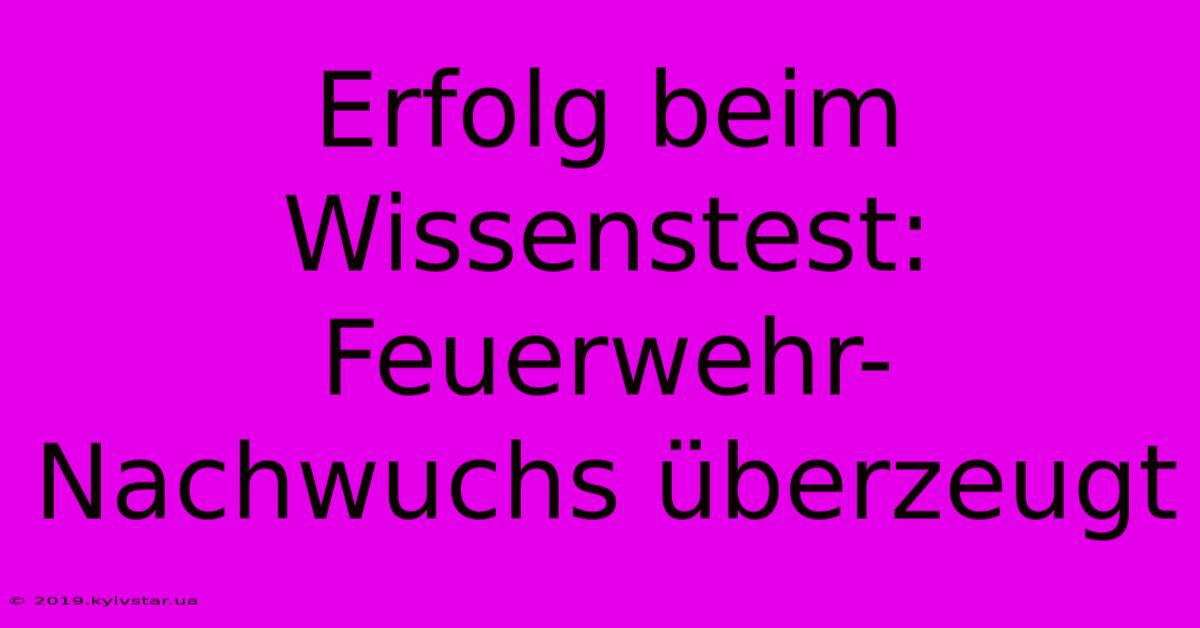 Erfolg Beim Wissenstest: Feuerwehr-Nachwuchs Überzeugt 