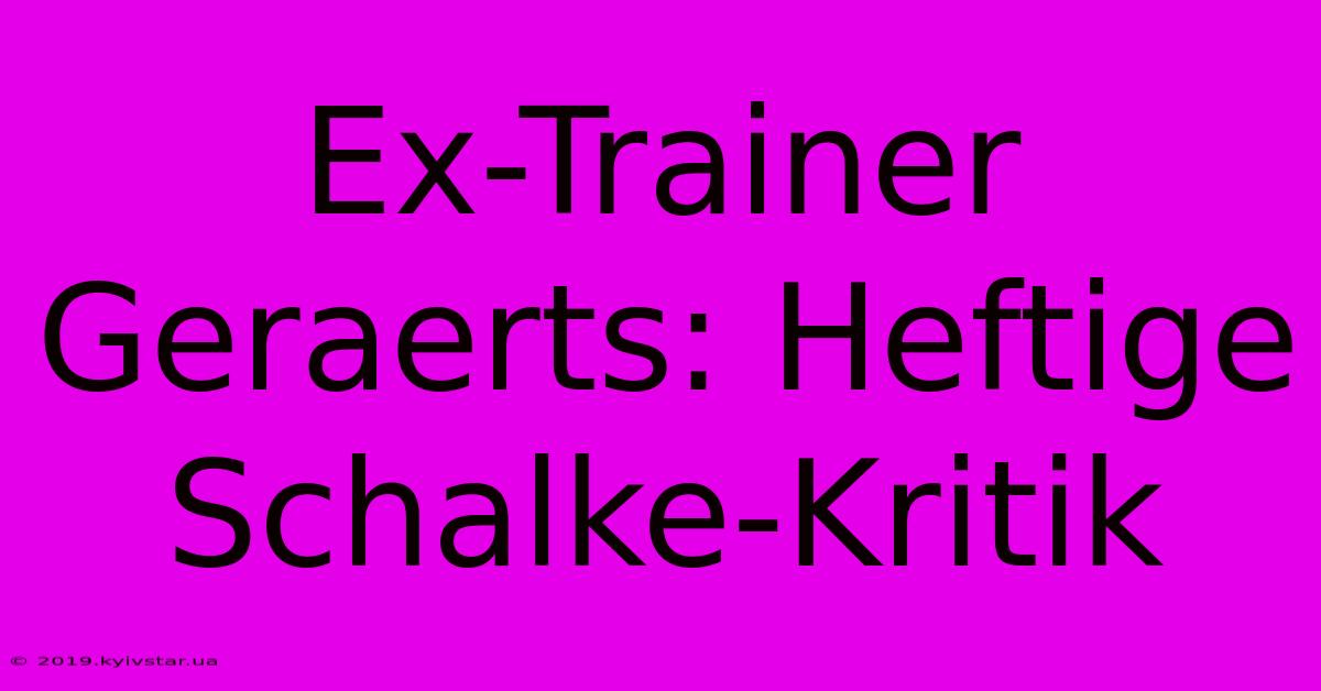 Ex-Trainer Geraerts: Heftige Schalke-Kritik