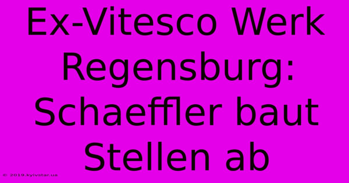 Ex-Vitesco Werk Regensburg: Schaeffler Baut Stellen Ab