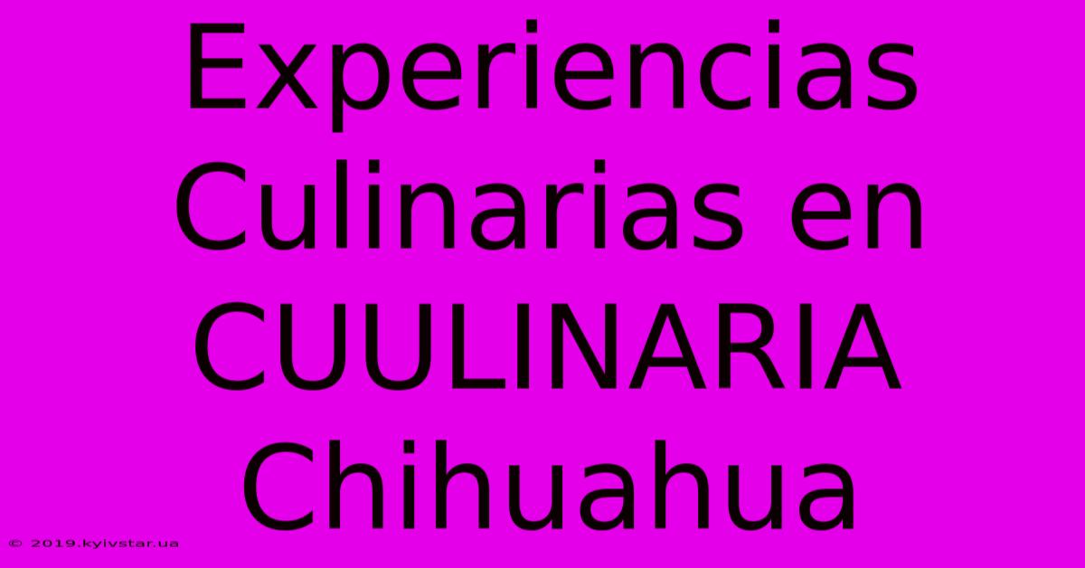 Experiencias Culinarias En CUULINARIA Chihuahua