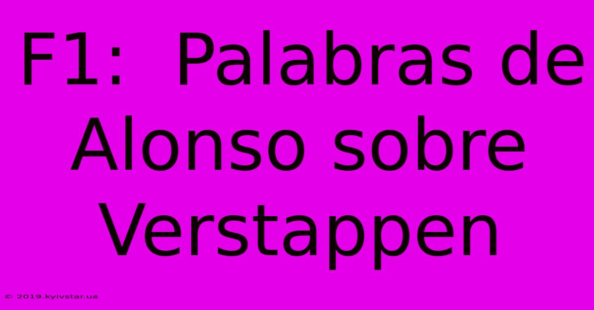 F1:  Palabras De Alonso Sobre Verstappen