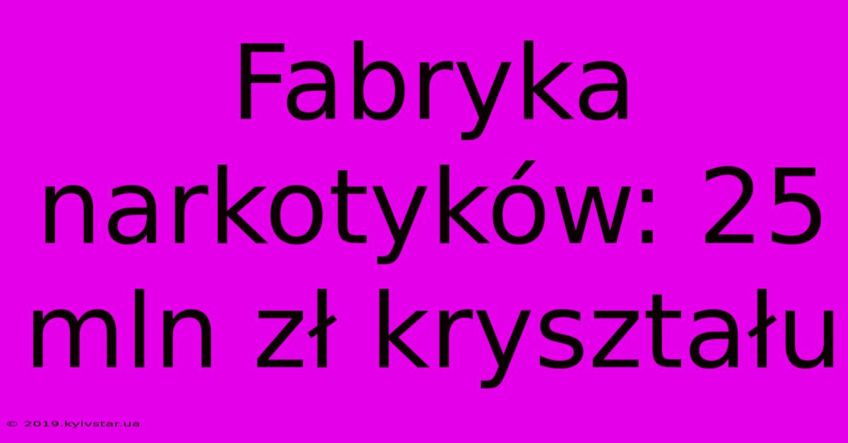 Fabryka Narkotyków: 25 Mln Zł Kryształu