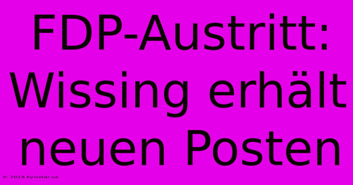 FDP-Austritt: Wissing Erhält Neuen Posten