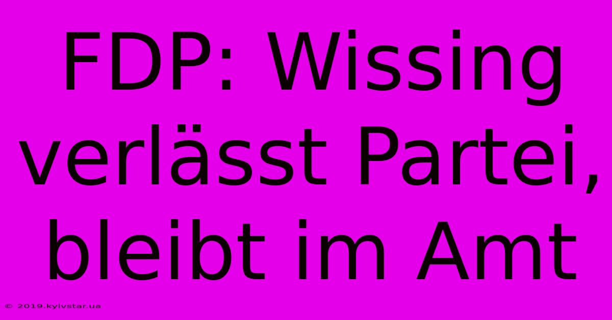 FDP: Wissing Verlässt Partei, Bleibt Im Amt