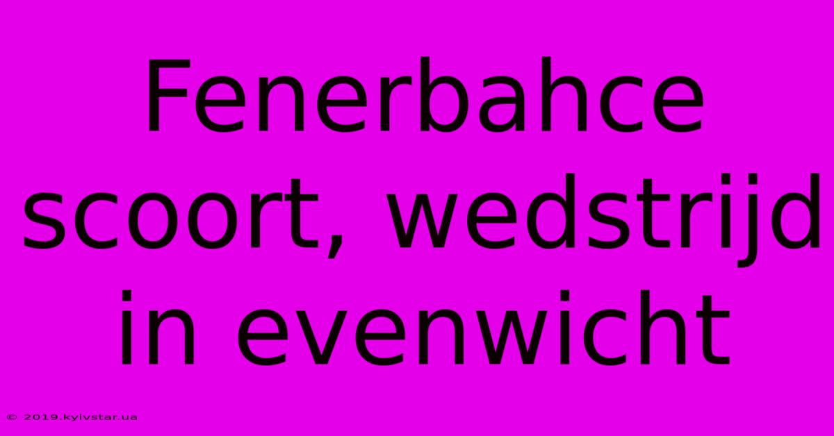 Fenerbahce Scoort, Wedstrijd In Evenwicht