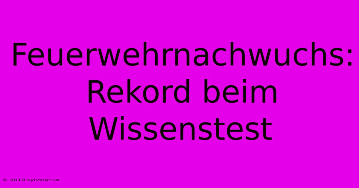 Feuerwehrnachwuchs: Rekord Beim Wissenstest