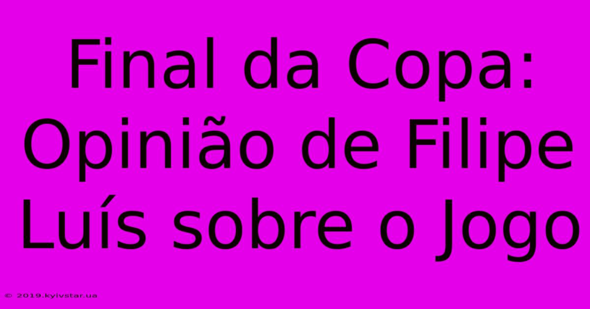 Final Da Copa: Opinião De Filipe Luís Sobre O Jogo