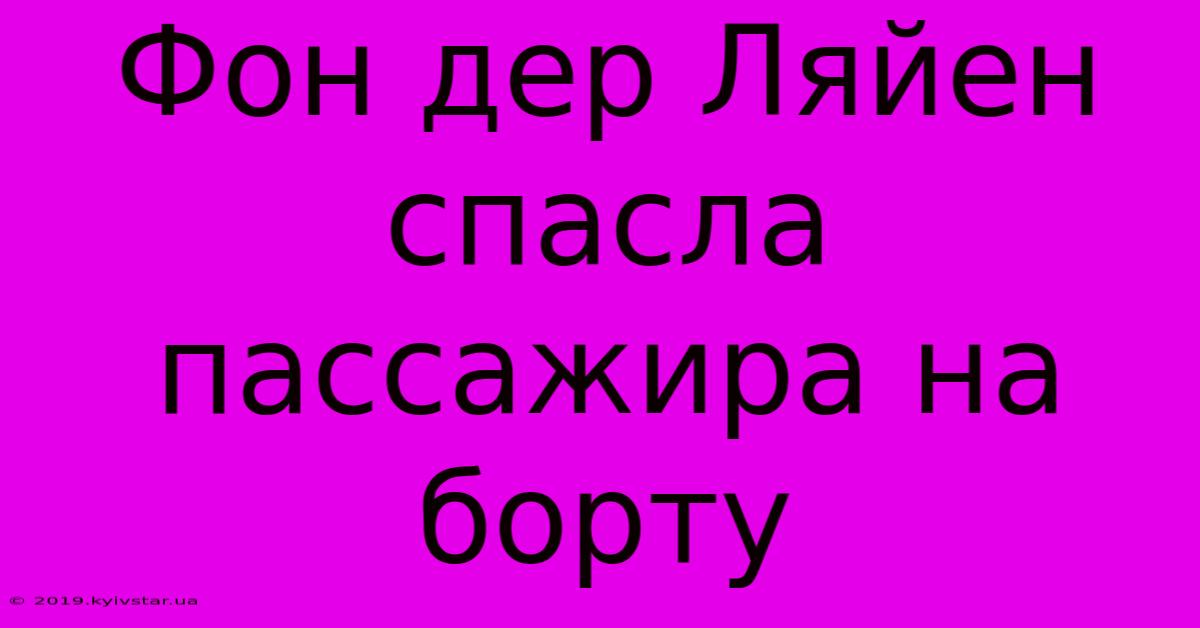 Фон Дер Ляйен Спасла Пассажира На Борту