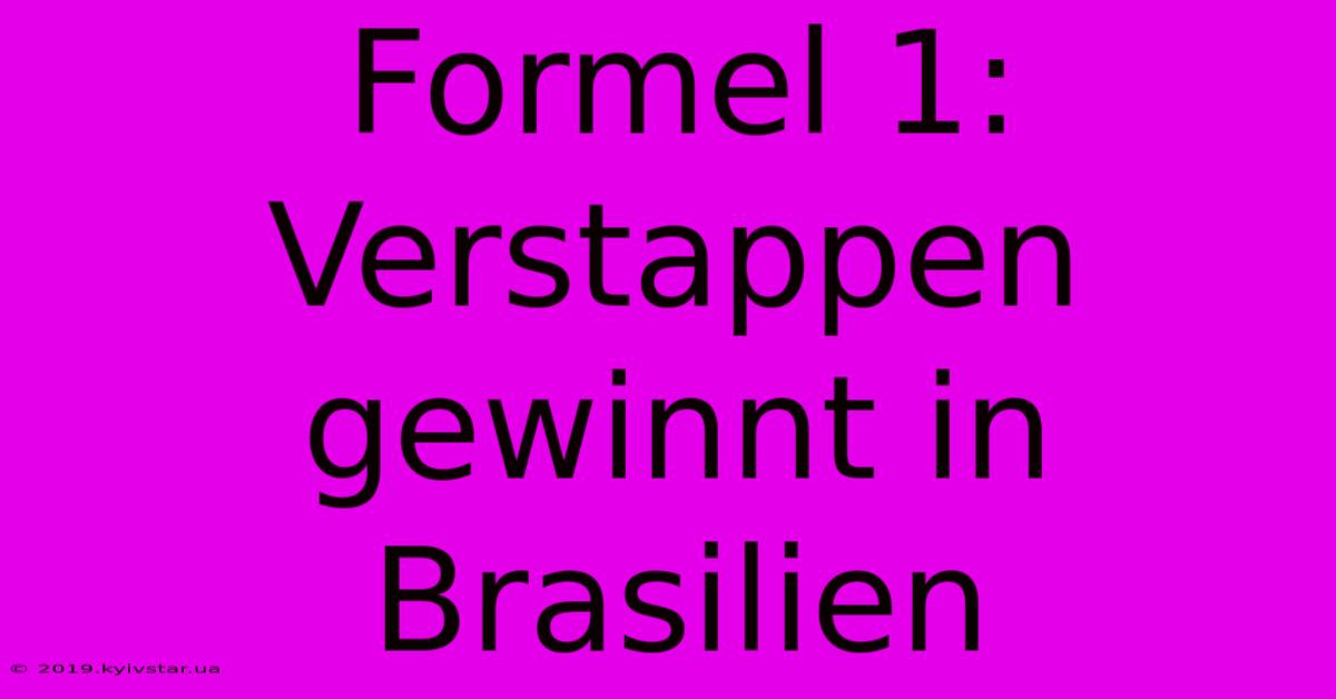 Formel 1: Verstappen Gewinnt In Brasilien