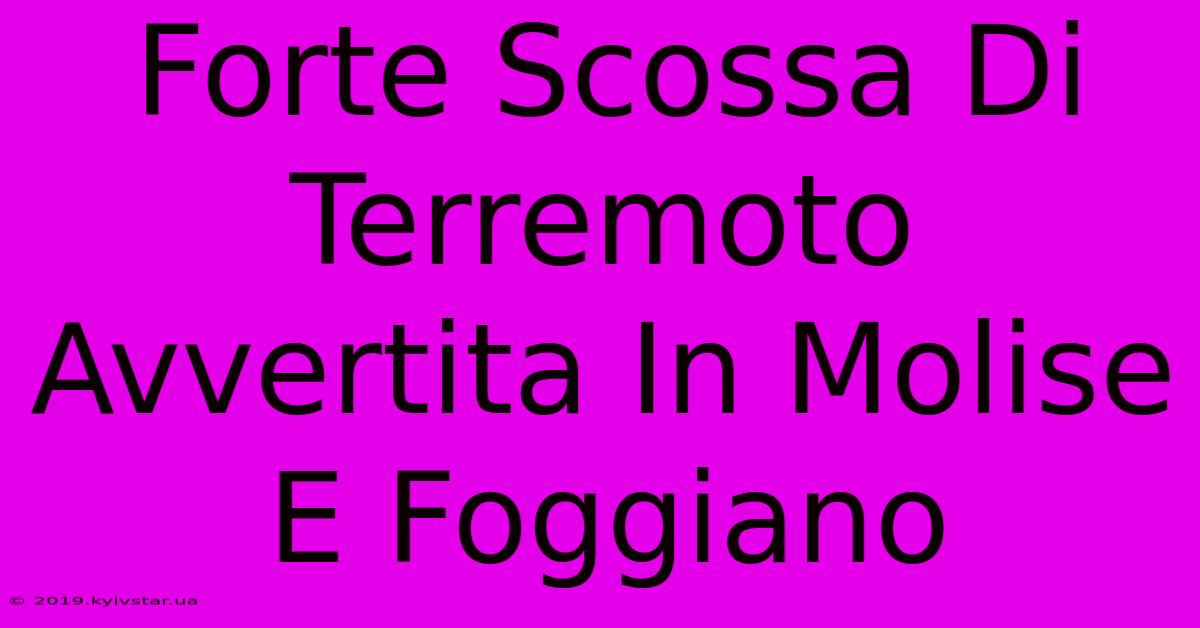 Forte Scossa Di Terremoto Avvertita In Molise E Foggiano 