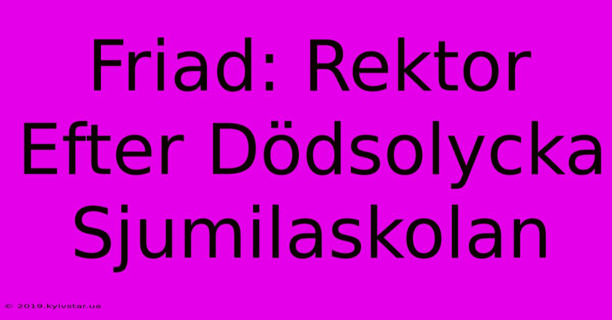 Friad: Rektor Efter Dödsolycka Sjumilaskolan