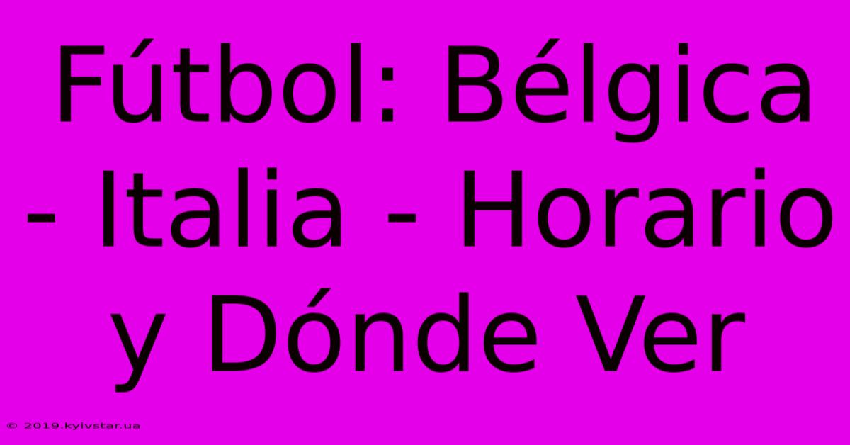 Fútbol: Bélgica - Italia - Horario Y Dónde Ver