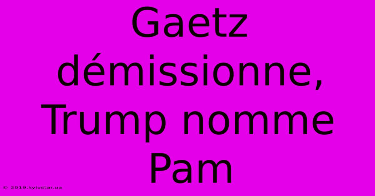 Gaetz Démissionne, Trump Nomme Pam