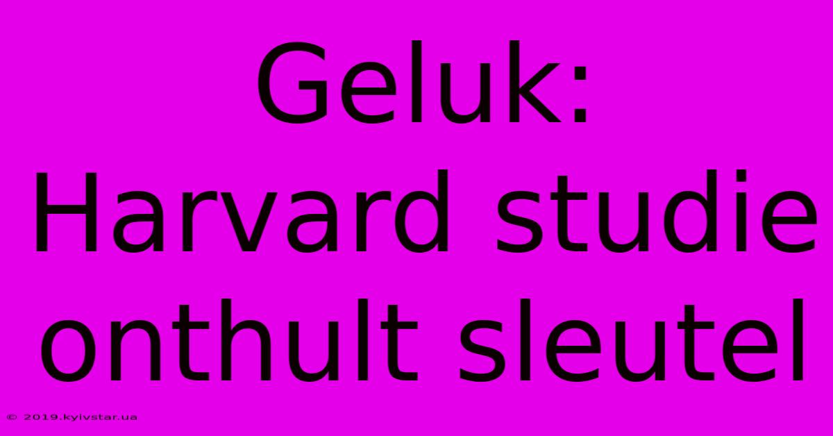 Geluk: Harvard Studie Onthult Sleutel