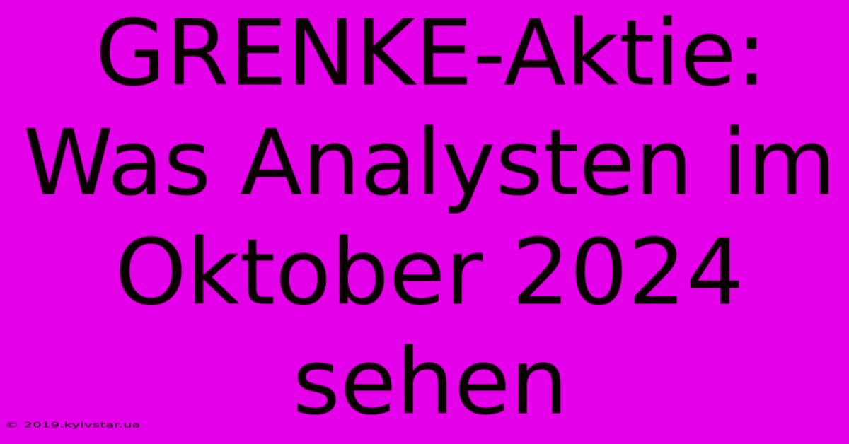 GRENKE-Aktie: Was Analysten Im Oktober 2024 Sehen 