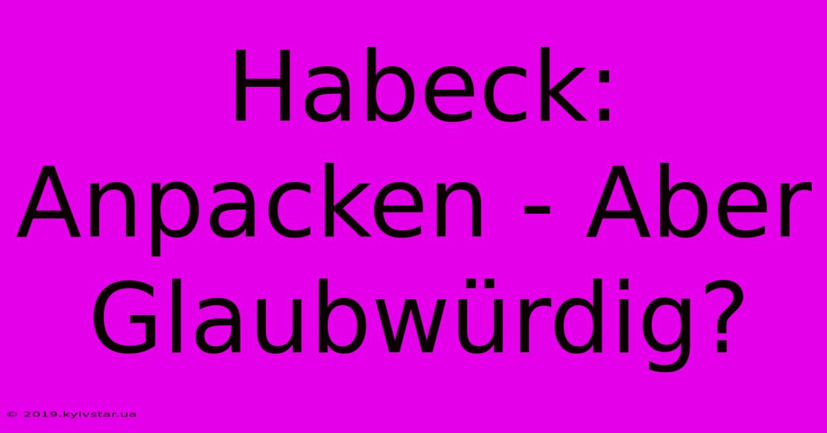 Habeck: Anpacken - Aber Glaubwürdig?