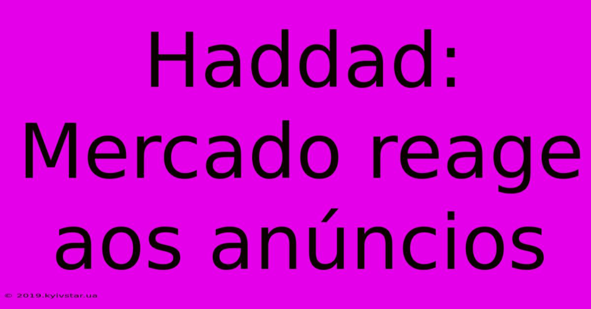 Haddad: Mercado Reage Aos Anúncios