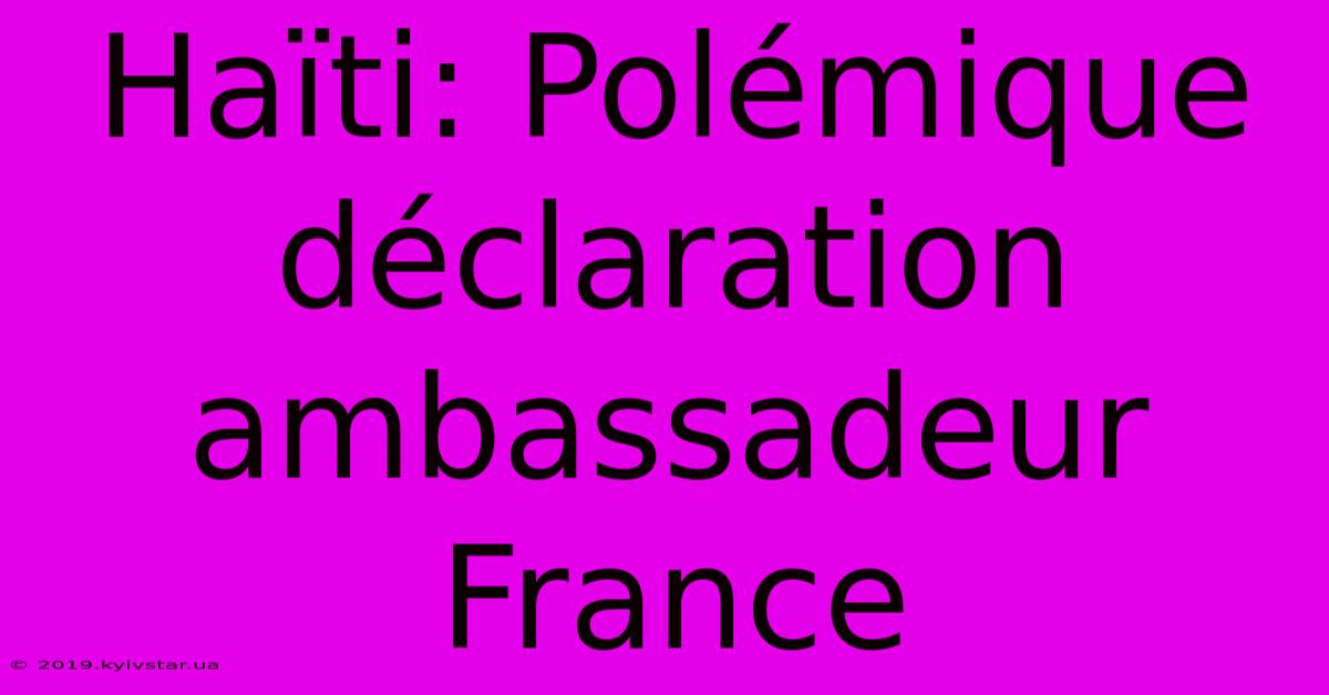 Haïti: Polémique Déclaration Ambassadeur France