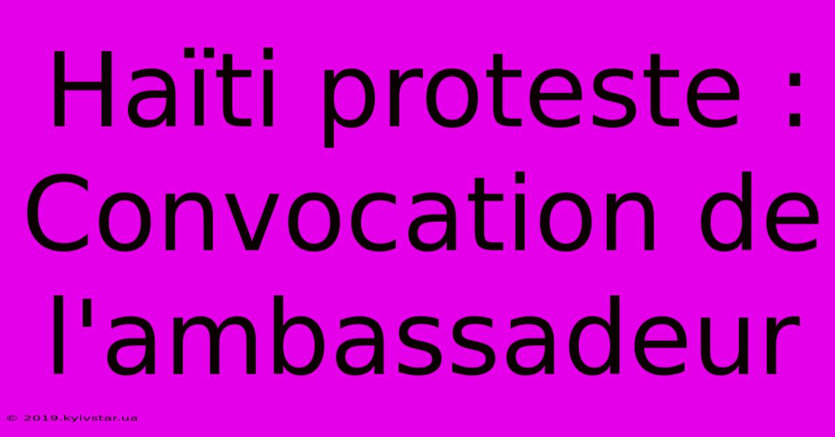 Haïti Proteste :  Convocation De L'ambassadeur