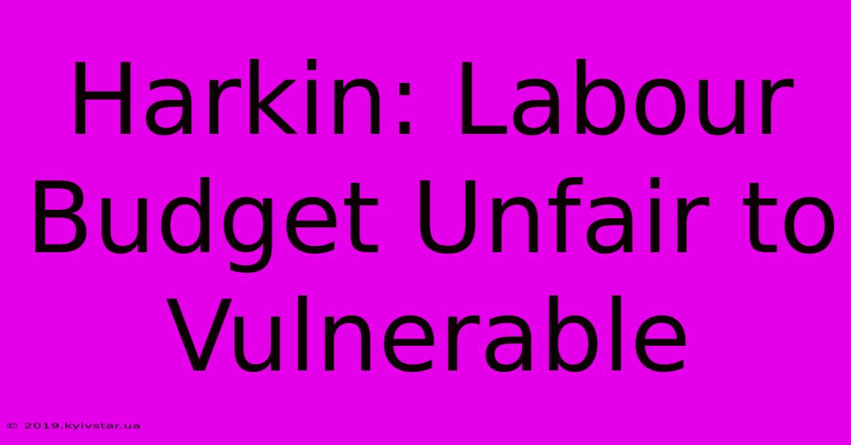 Harkin: Labour Budget Unfair To Vulnerable 