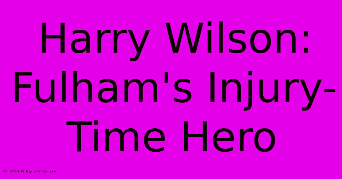 Harry Wilson: Fulham's Injury-Time Hero