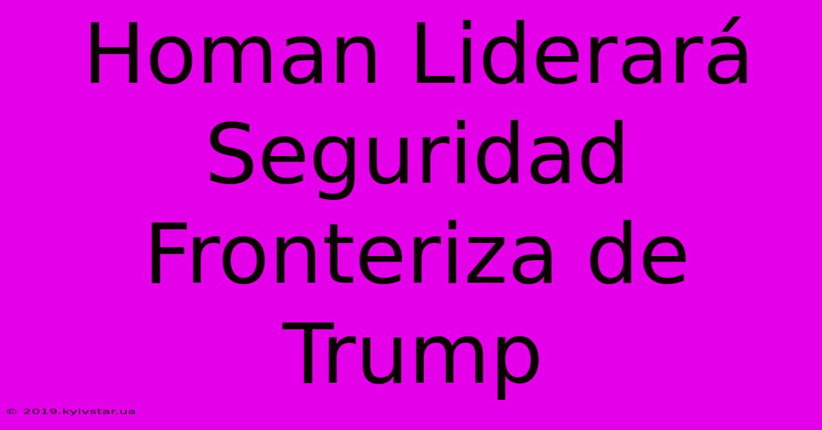 Homan Liderará Seguridad Fronteriza De Trump