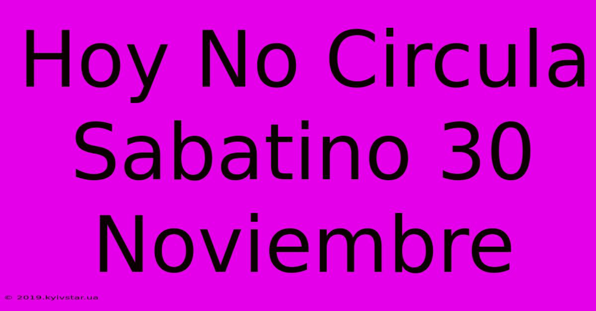 Hoy No Circula Sabatino 30 Noviembre