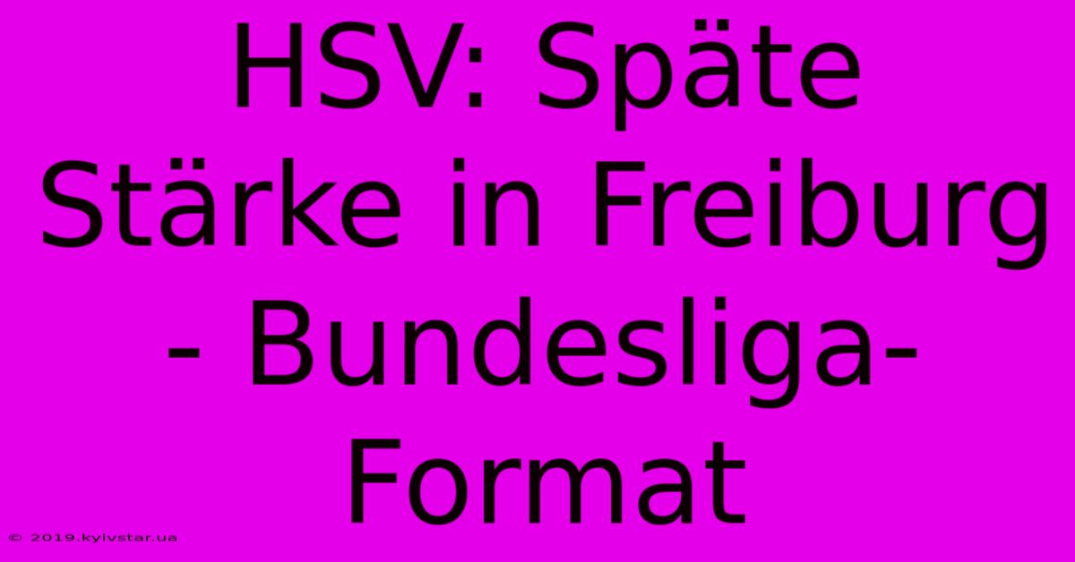 HSV: Späte Stärke In Freiburg - Bundesliga-Format