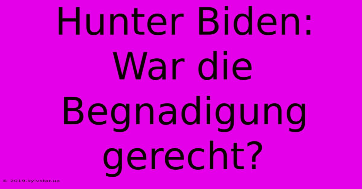 Hunter Biden:  War Die Begnadigung Gerecht?