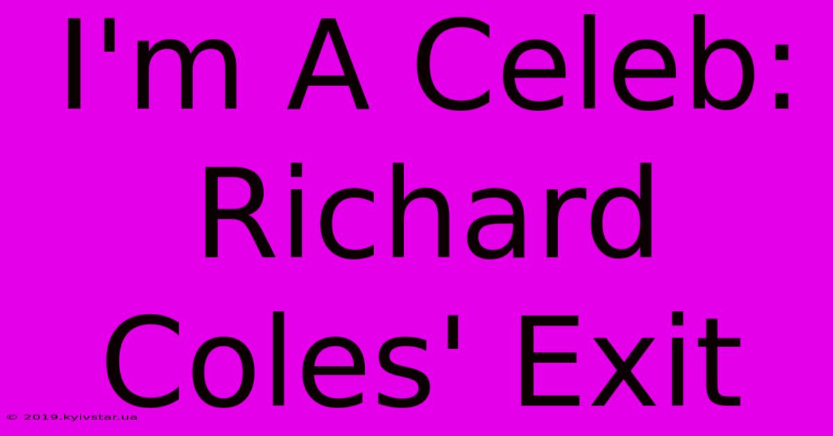 I'm A Celeb: Richard Coles' Exit