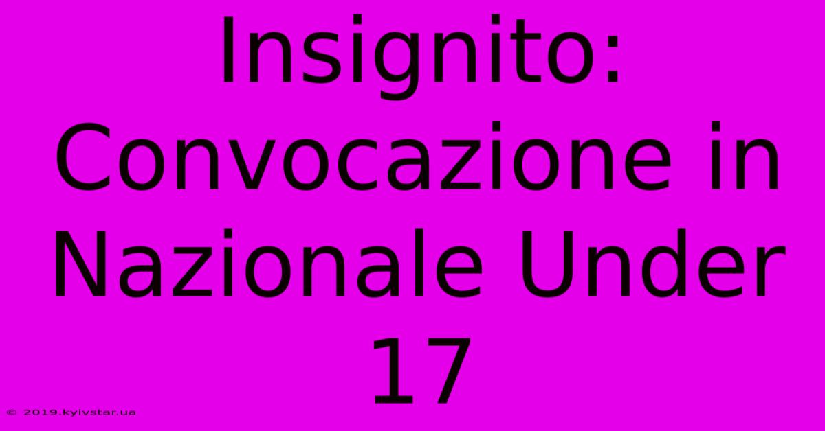 Insignito: Convocazione In Nazionale Under 17