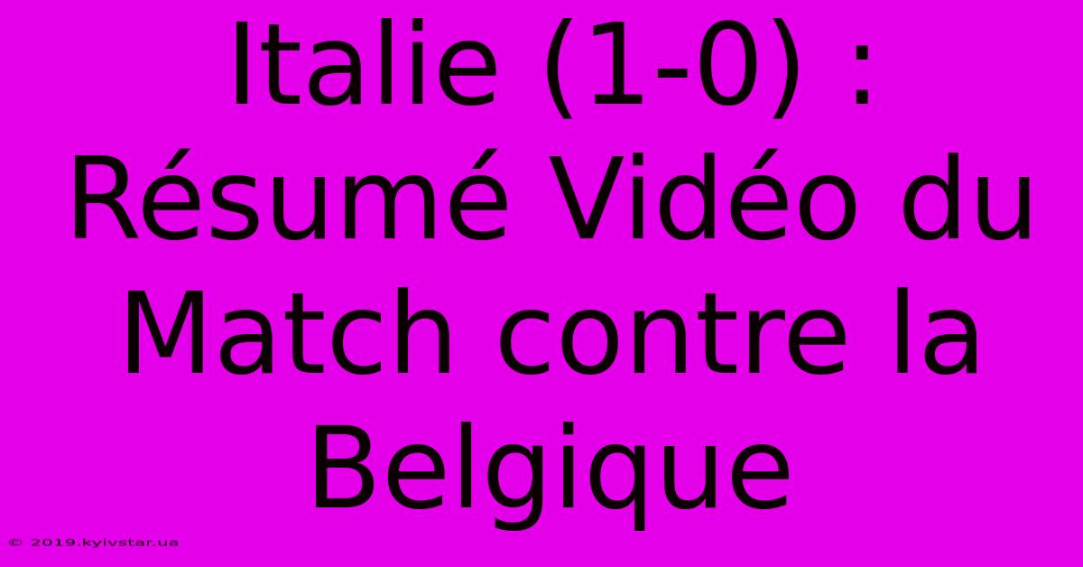 Italie (1-0) : Résumé Vidéo Du Match Contre La Belgique