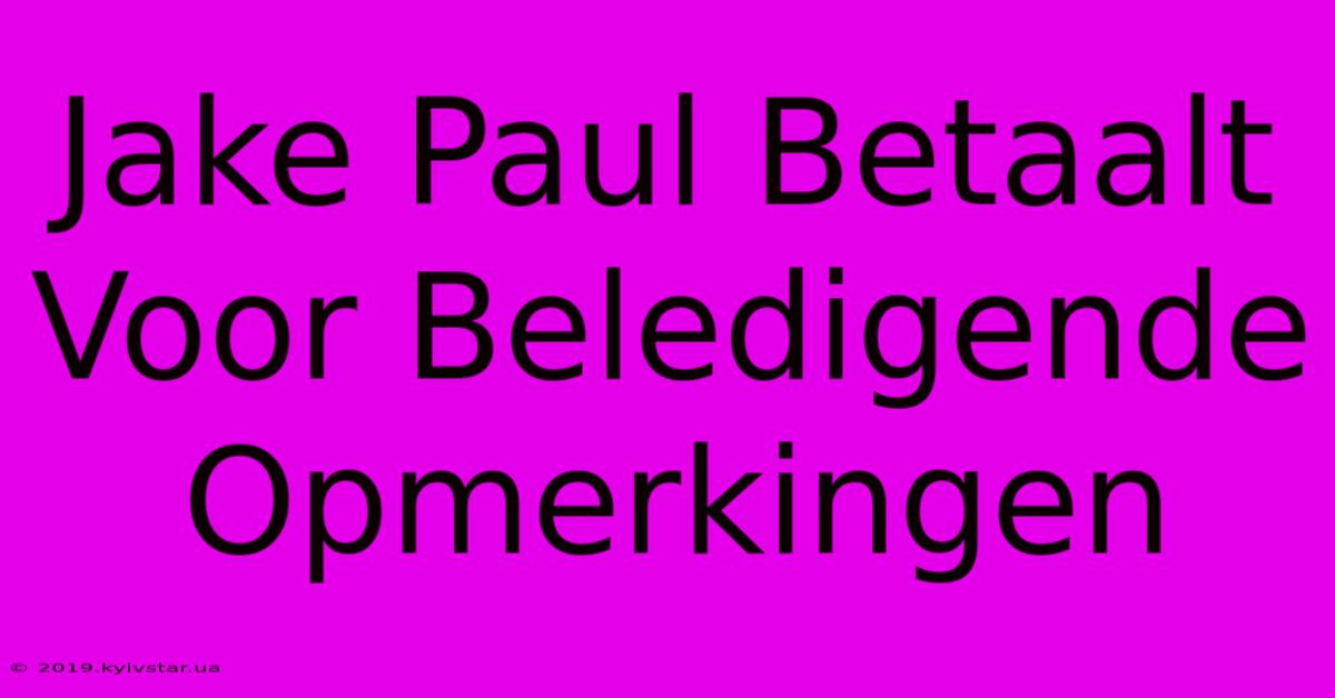 Jake Paul Betaalt Voor Beledigende Opmerkingen