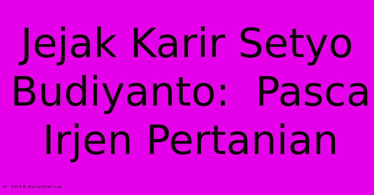 Jejak Karir Setyo Budiyanto:  Pasca Irjen Pertanian