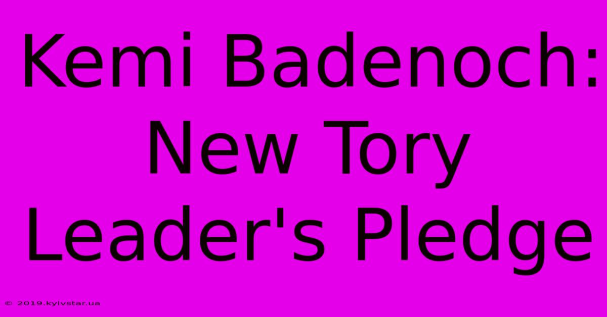 Kemi Badenoch: New Tory Leader's Pledge