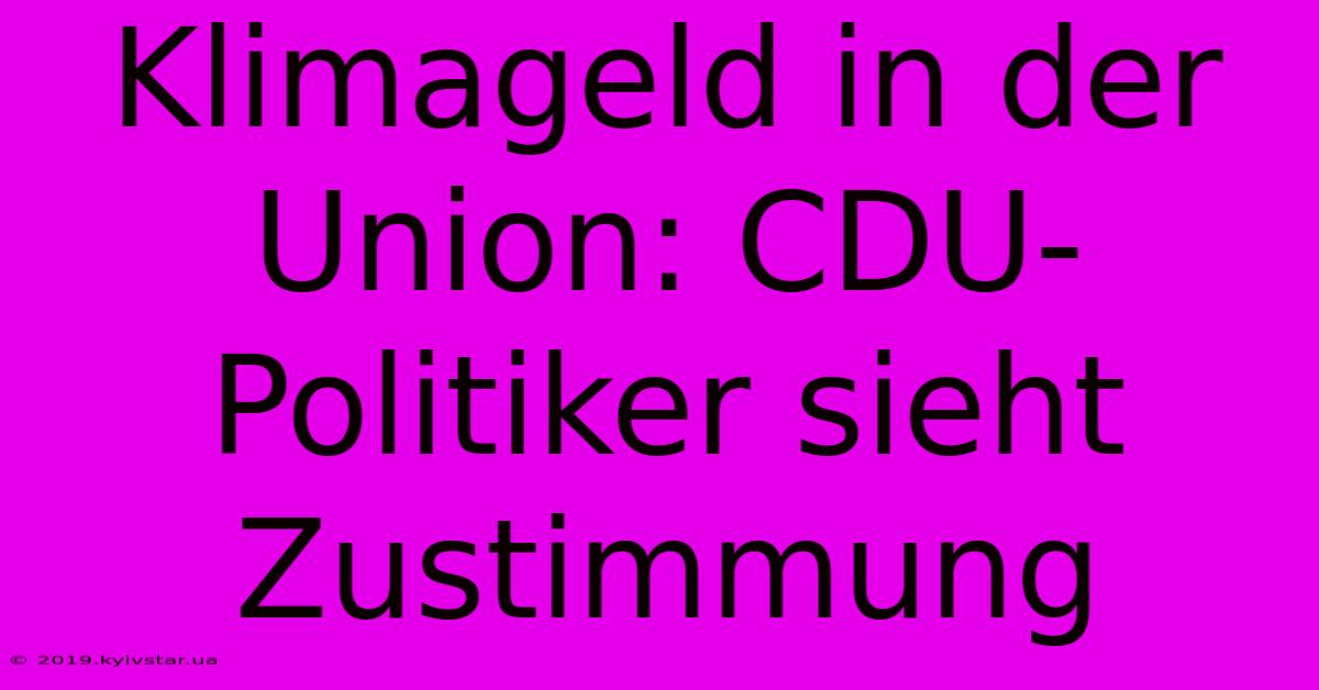 Klimageld In Der Union: CDU-Politiker Sieht Zustimmung