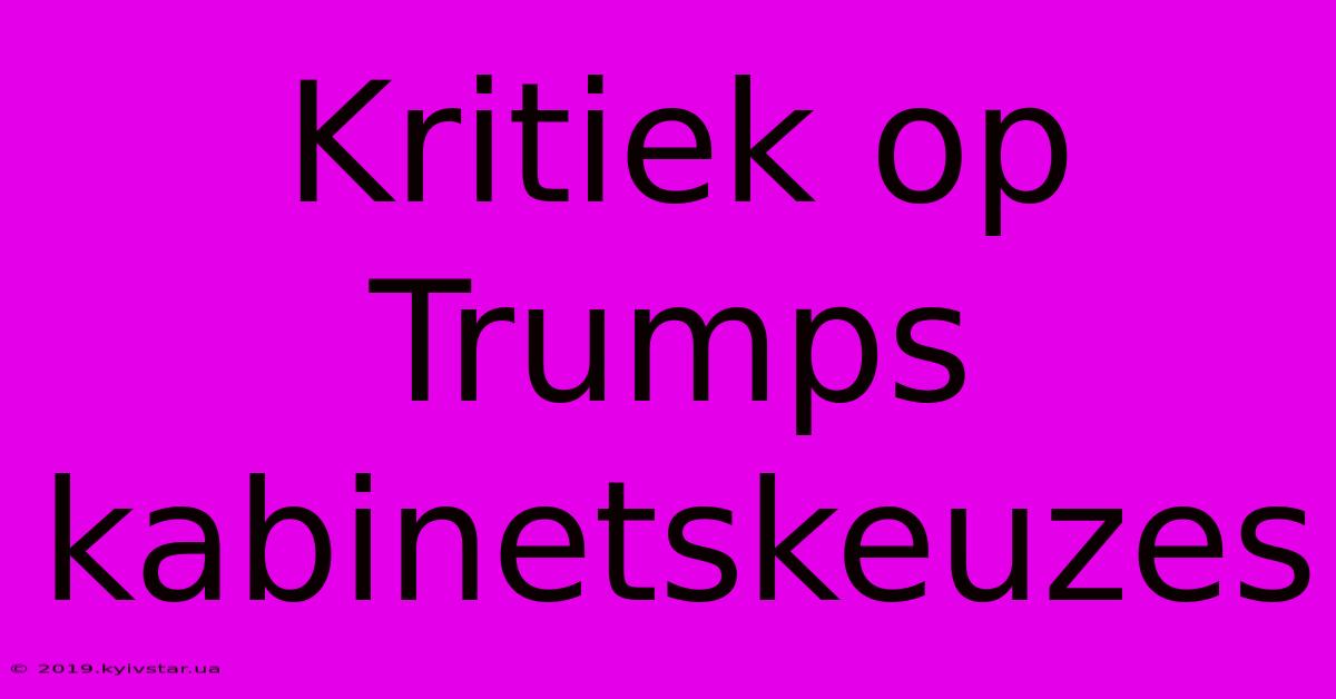 Kritiek Op Trumps Kabinetskeuzes