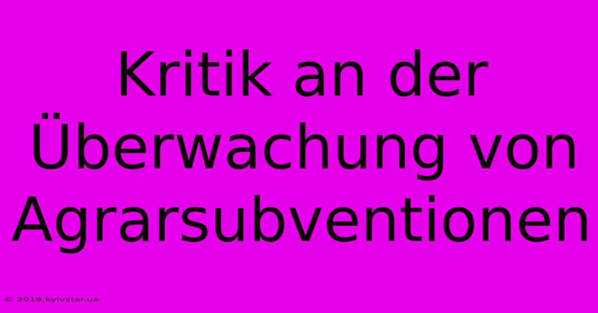 Kritik An Der Überwachung Von Agrarsubventionen